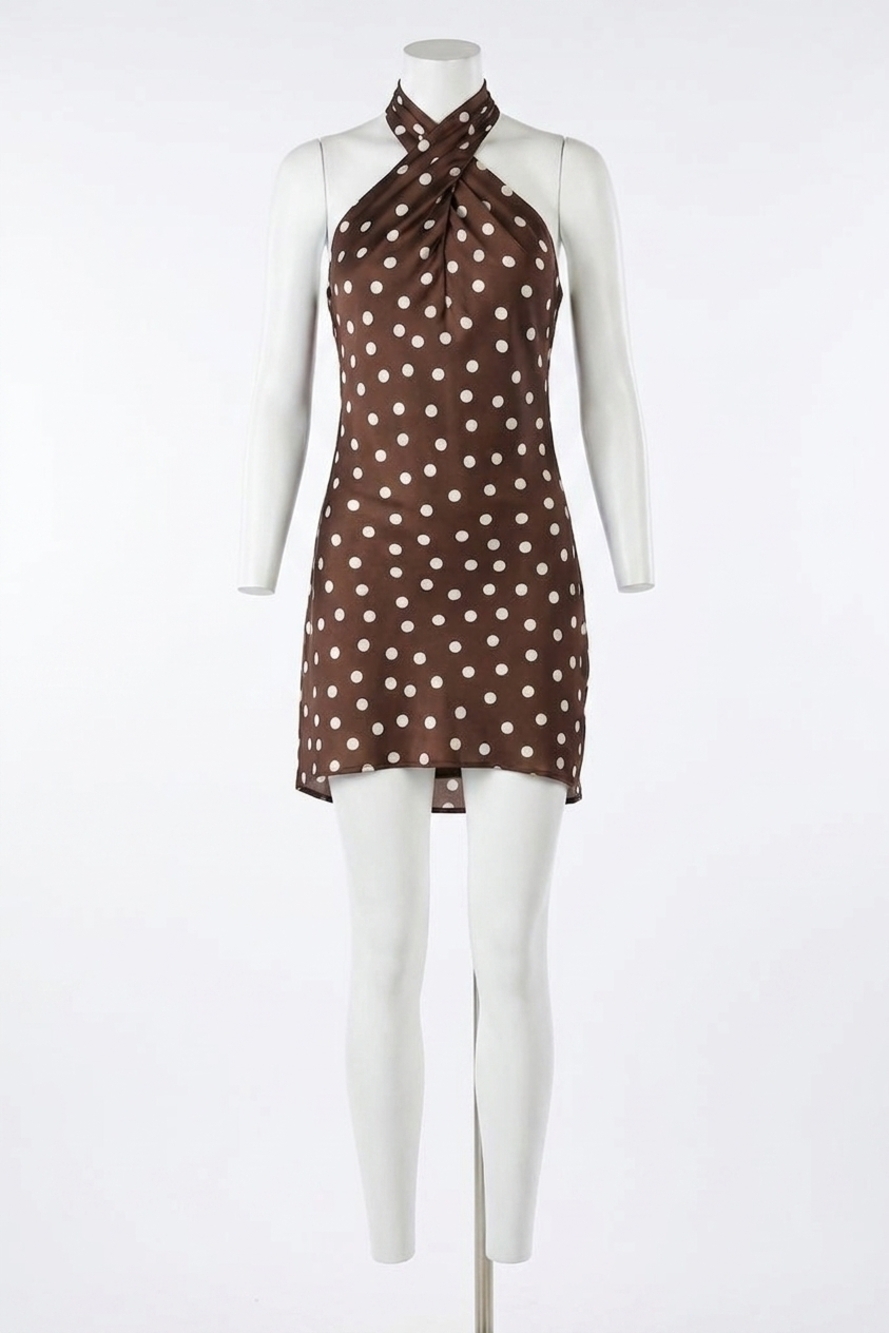 NEW SHOW ME YOUR MUMU jasmine tie mini dress in chocolate brown polka dot